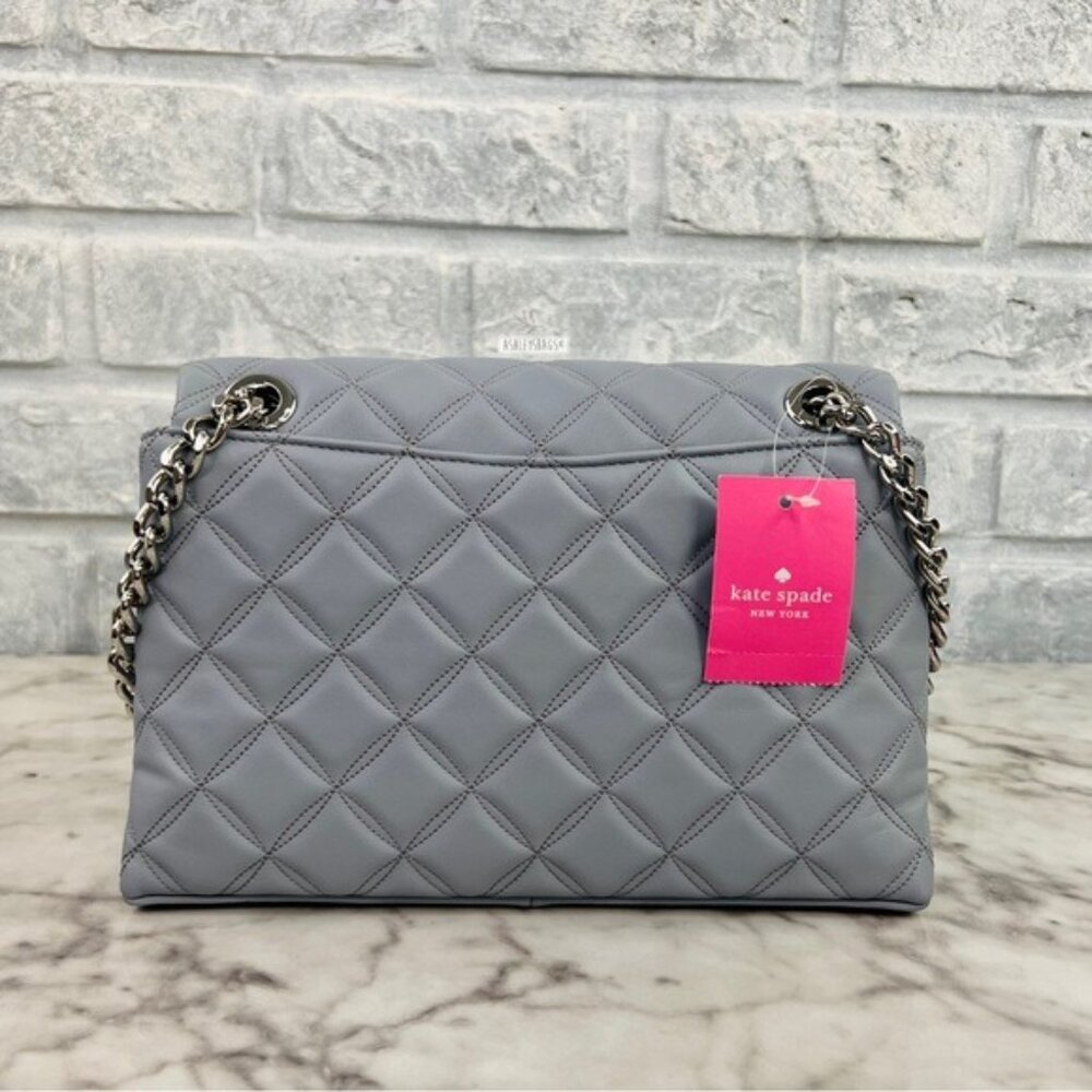 Kate Spade Natalia Quilted Leather Medium Flap Crossbody In Brushed Steel - Picture 7 of 12